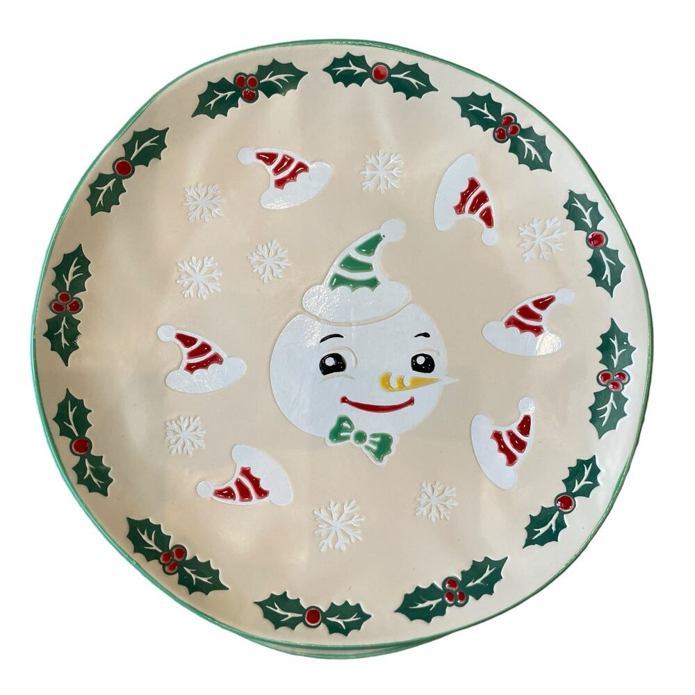 ELI + ANA Christmas VINTAGE SNOWMAN Dinner Plate 11in Set of 4 Ceramic New